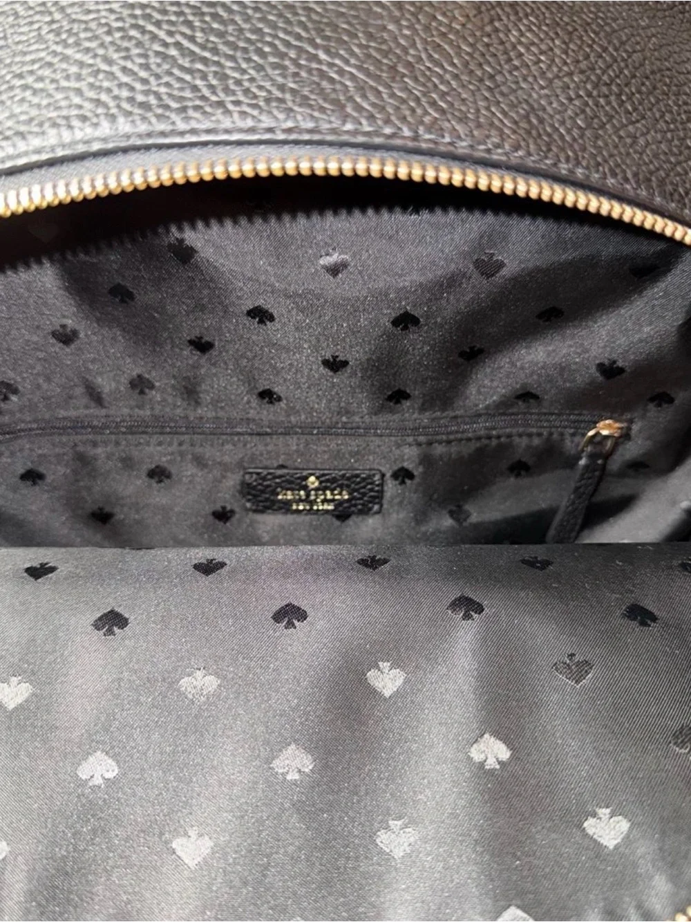 Kate Spade New York Black Pebbled Leather Laptop Backpack Gold Zip Large